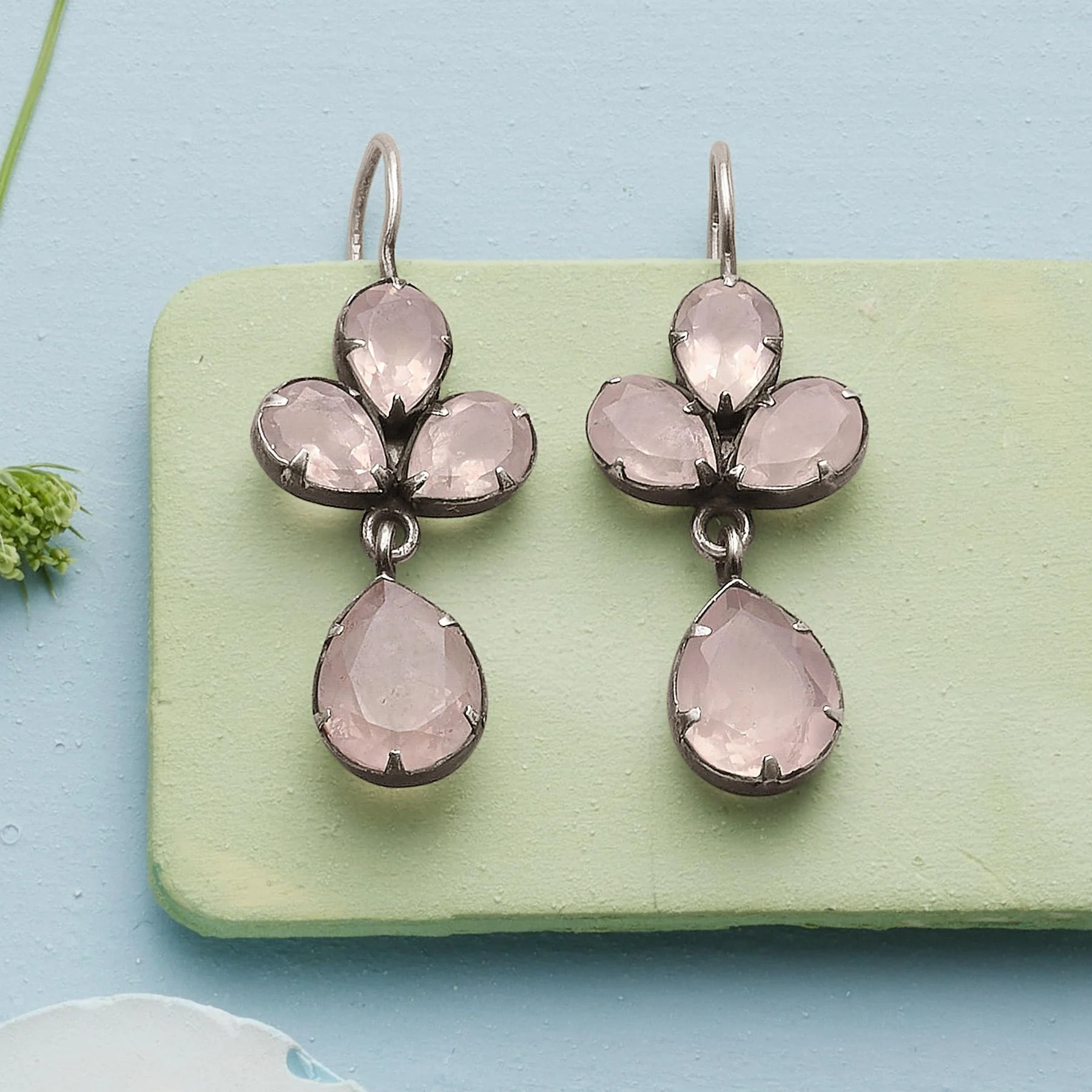 Rose Quartz Trefoil Earrings