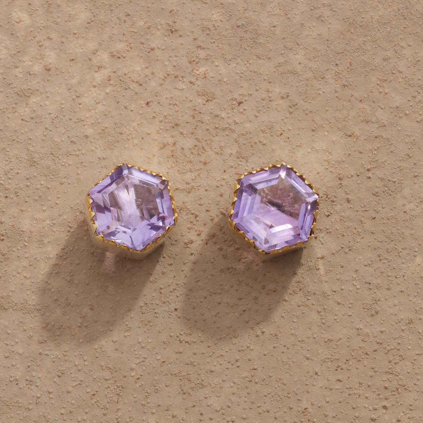 Amethyst Hexagon Earrings