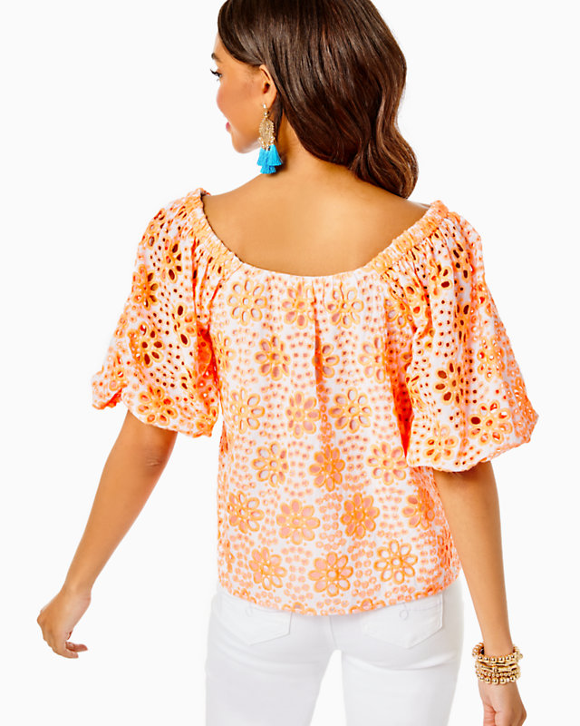 Kerrigan Elbow Sleeve Eyelet Top | Lilly Pulitzer Outlet | Lilly Pulitzer Outlet