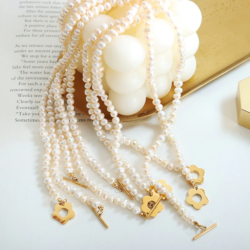 Flower Pearl Necklace and Bracelet Set
