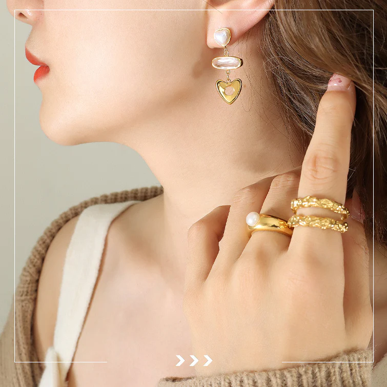 AB Style Asymmetrical Pearl Heart Earring