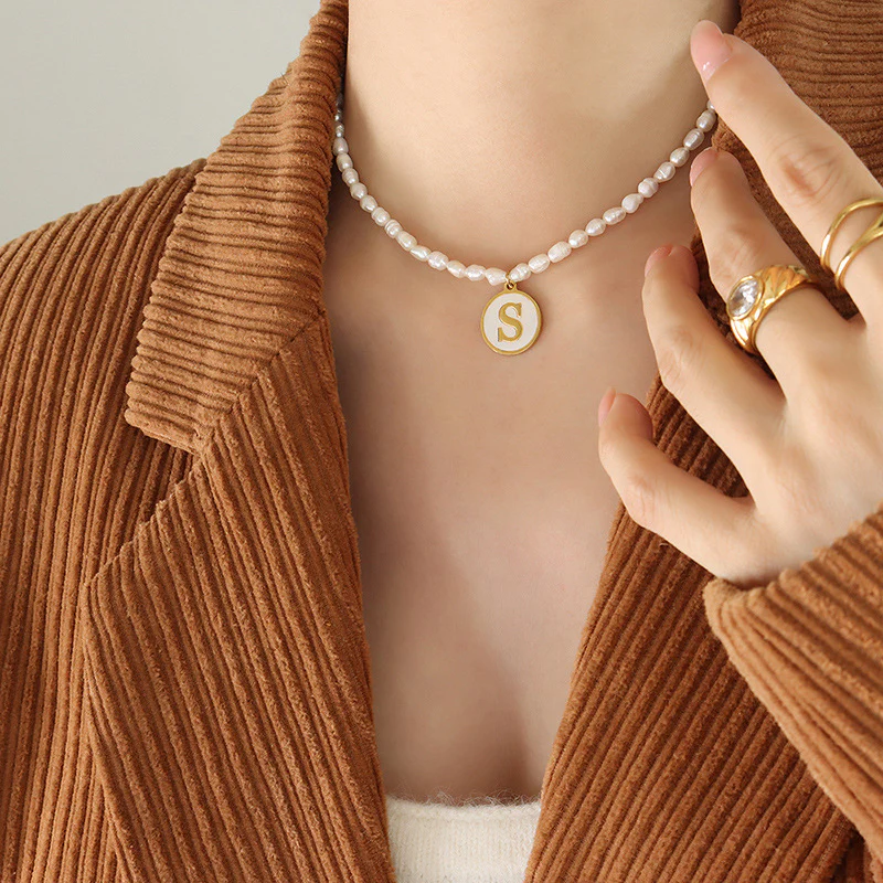 26 Initial Letter Pendant Freshwater Pearl Necklace