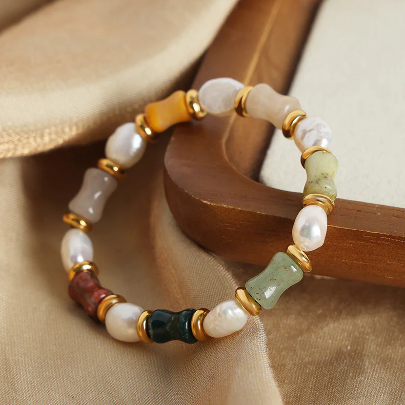 Natural Color Stone and Baroque Pearl Bracelet