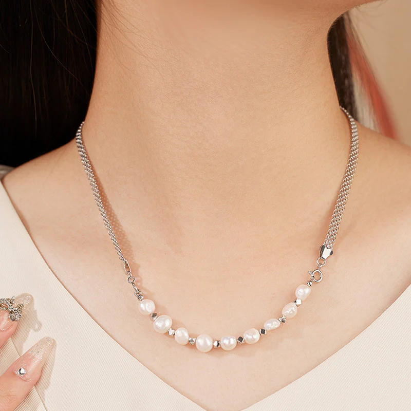 Two Wear Ways Wide Chain Baroque Pearl Necklace