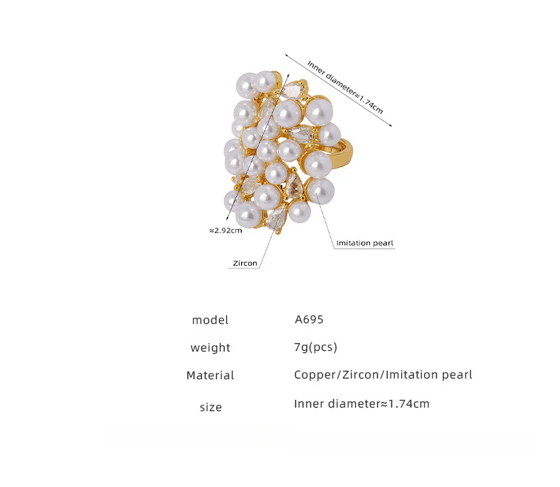 Adjustable Diamond and Pearl Ring