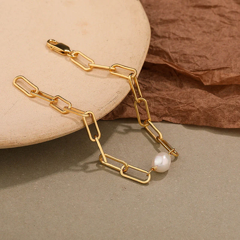 Adjustable Pearl Bracelet Paperclip Chain