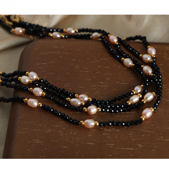 Black Amazonite and Freshwater Pearl Necklace