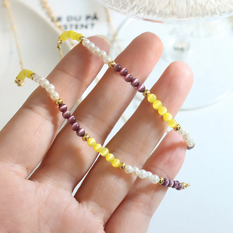 Pearl and Cat Eye Stone Opal Necklace