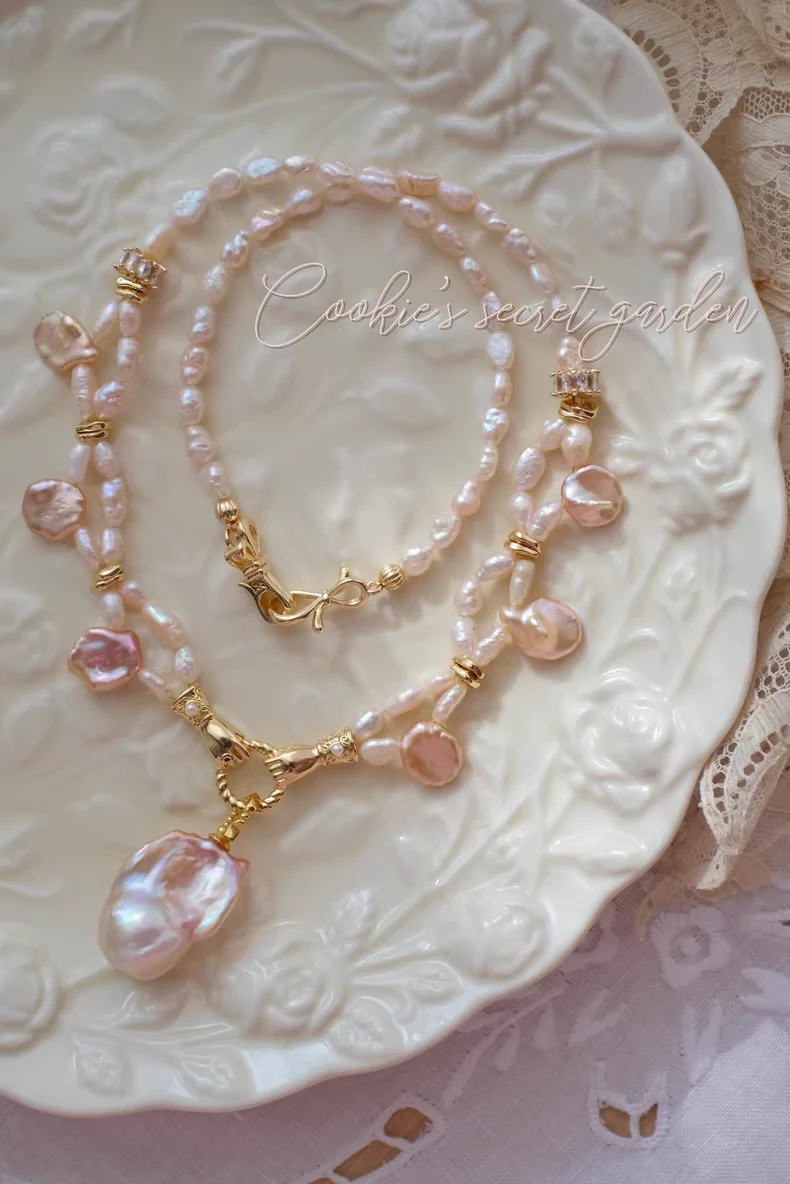 【Monet Garden Collection】 Handmade Princess of Lotus Baroque Pearl Necklace