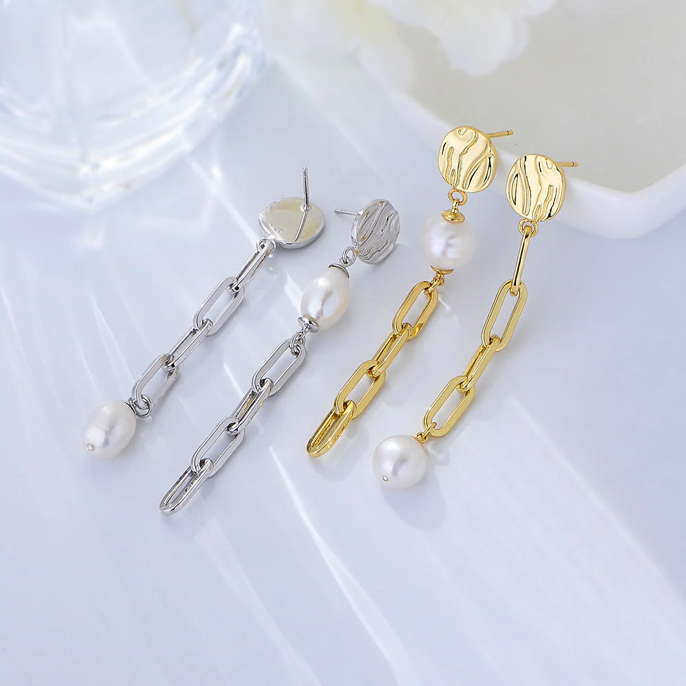 Chain Pearl Drop Earrings