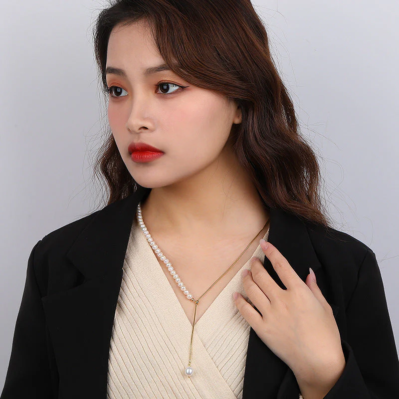 Y Necklace Floating Pearl Pendant