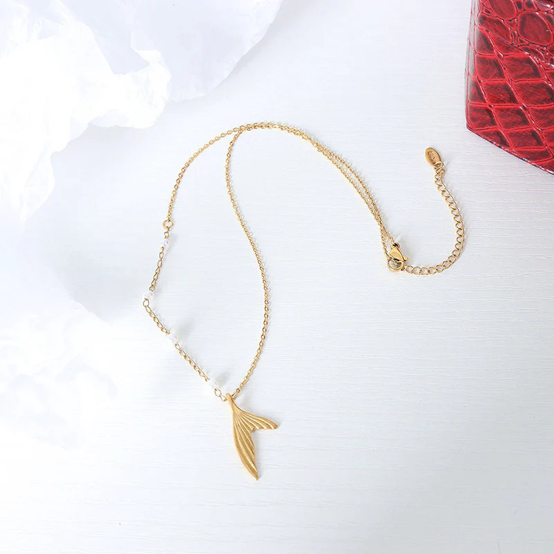 Mermaid Tail Pendant Floating Pearls Necklace