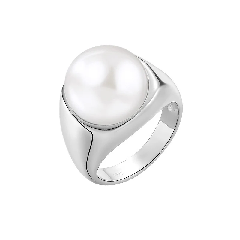 Wide Silver Pearl Ring