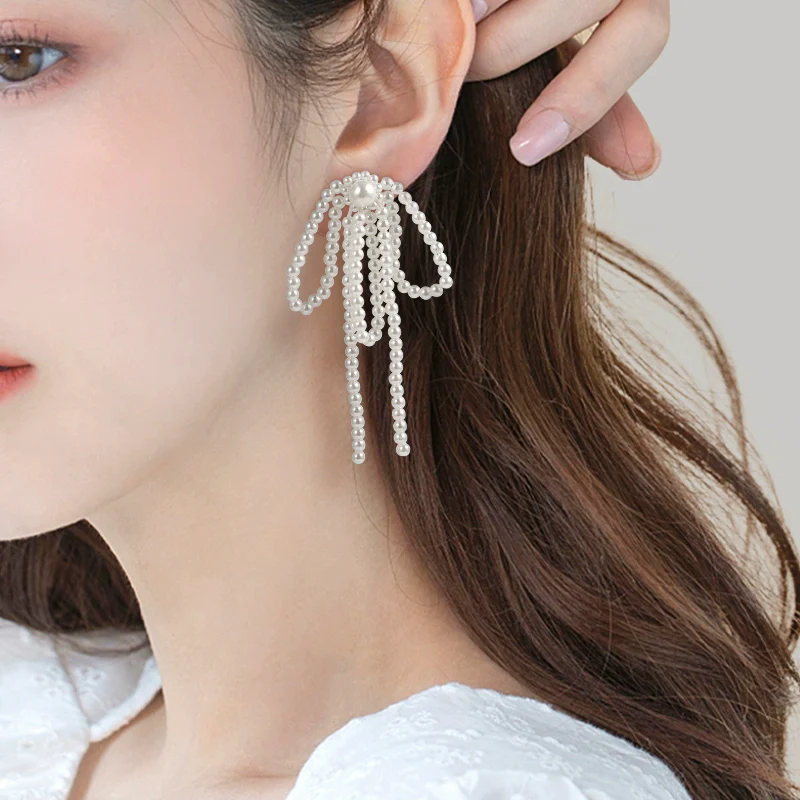 Pearl Tassel Bow Earring