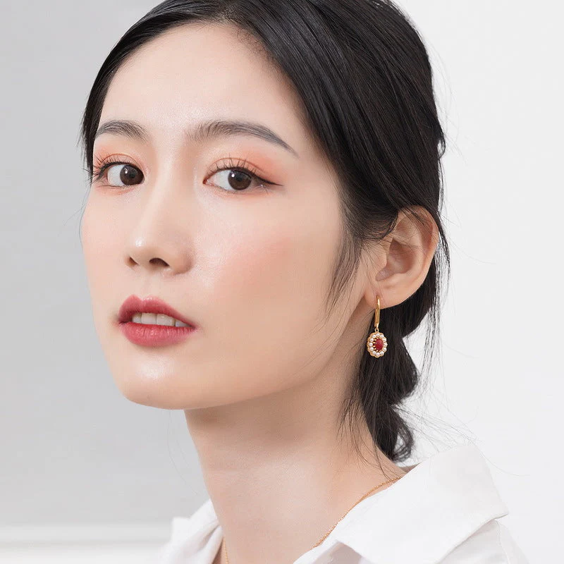 Pearl and Red Coral Earrings