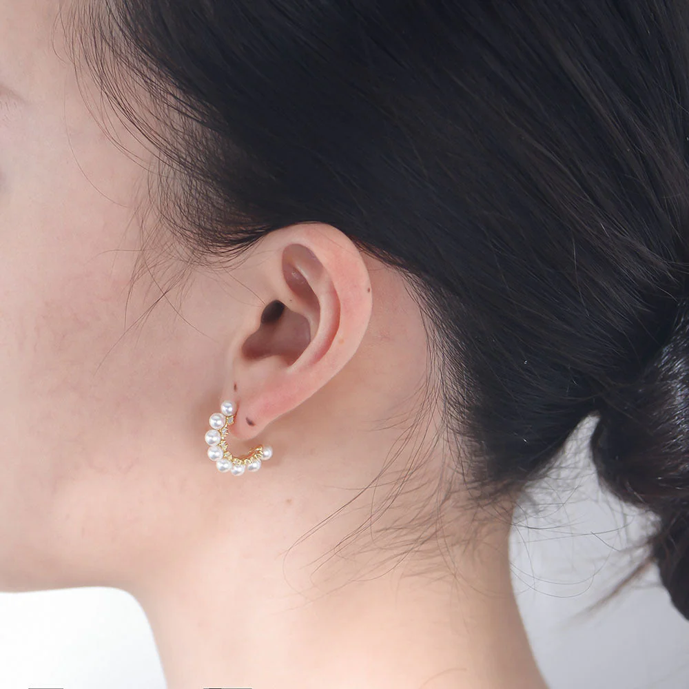 Personality Half Hoop Pearl Earrings