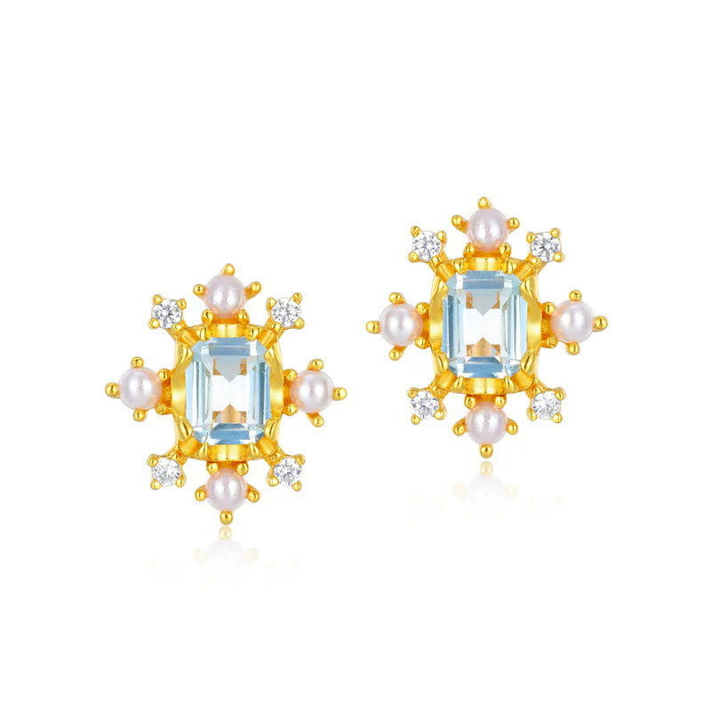 Pearl and Blue Topaz Earrings