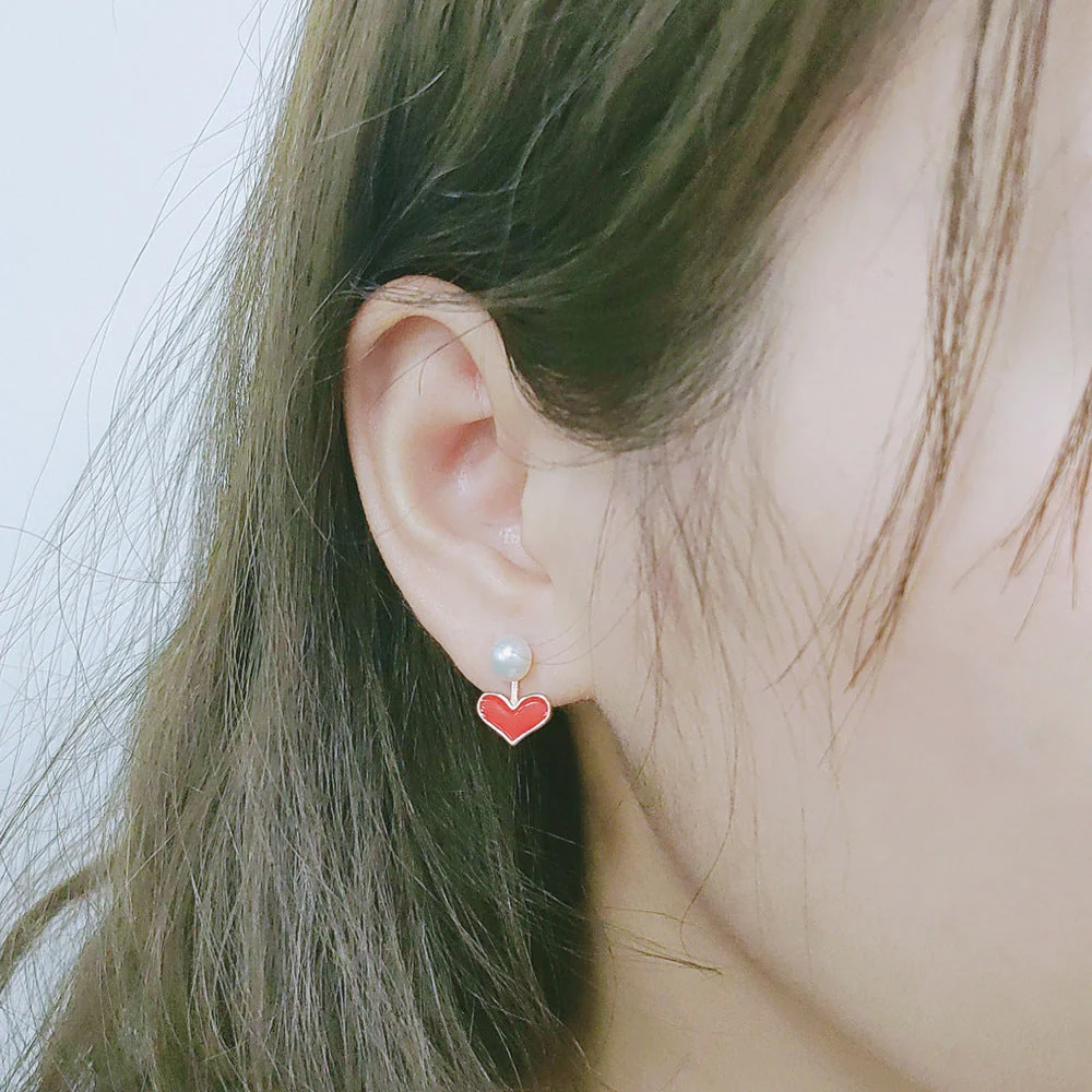Pearl Studs Heart Epoxy Earrings