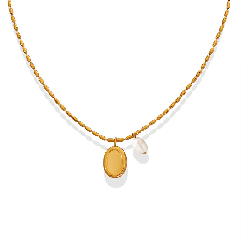 Freshwater Pearl Charm Oval Pendant Necklace