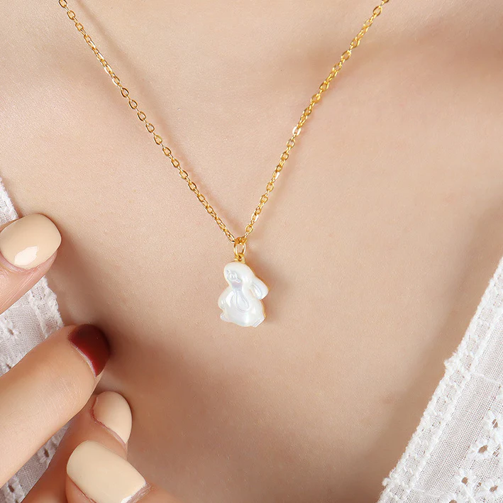 Natural Mother of Pearl Rabbit Pendant Necklace