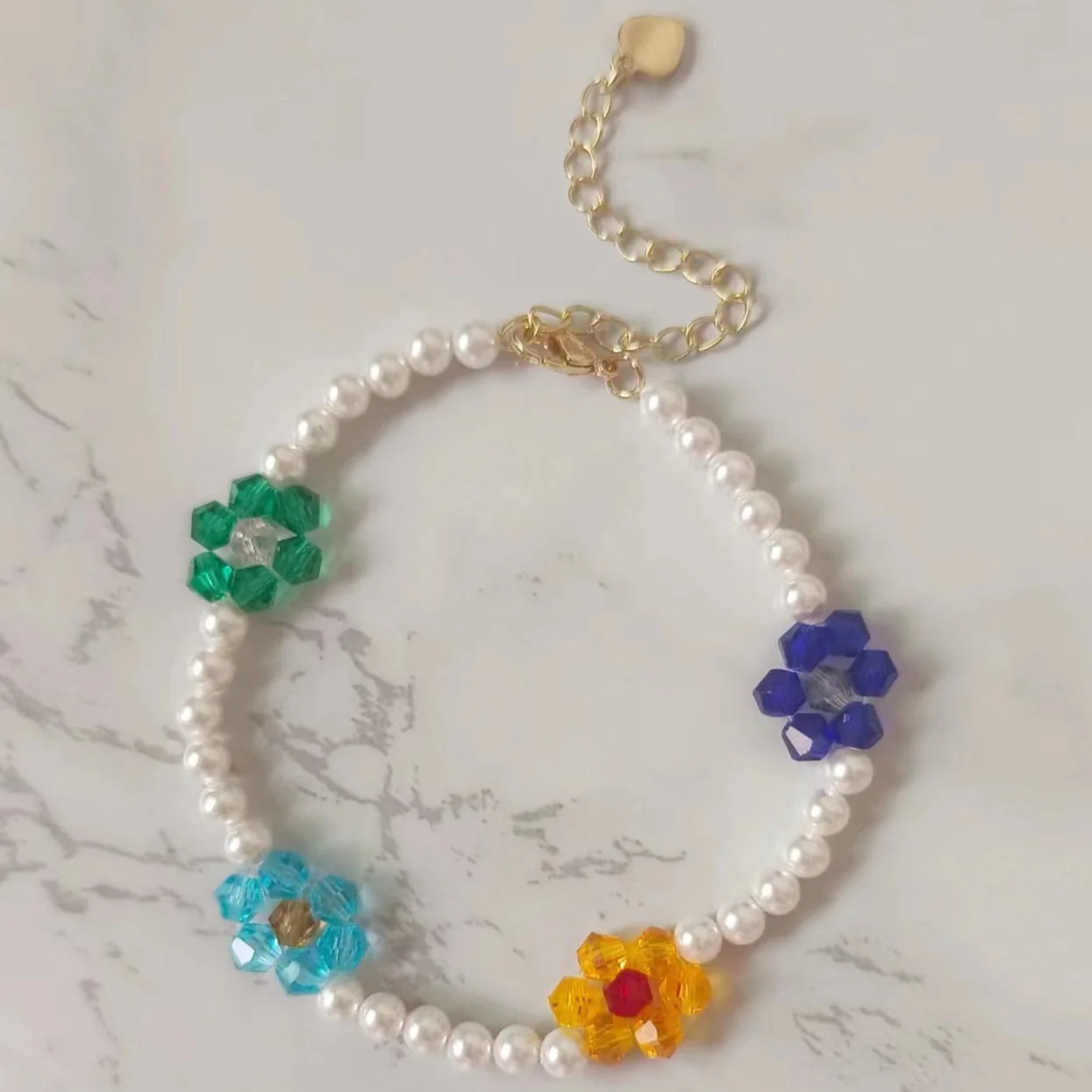 Handmade Flower Crystal Pearl Bracelet