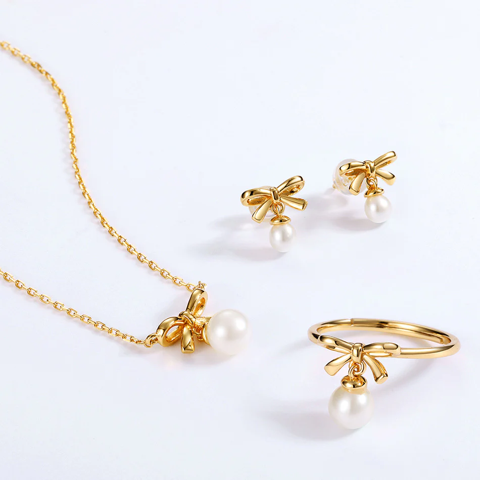 Bow Tie Necklace With Pearl Pendant