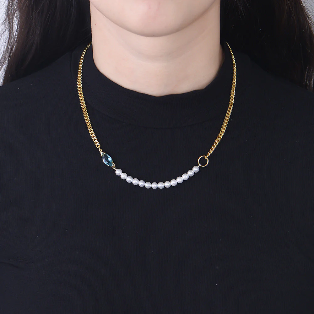 Half Chain Half Pearl Necklace