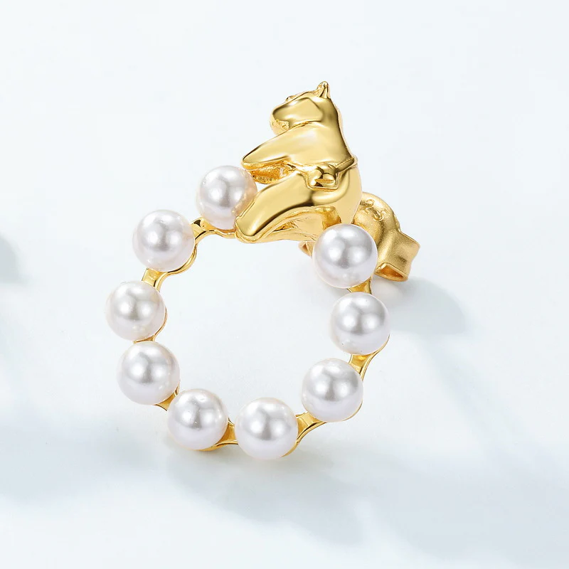Polar Bear Round Pearl Stud Earrings