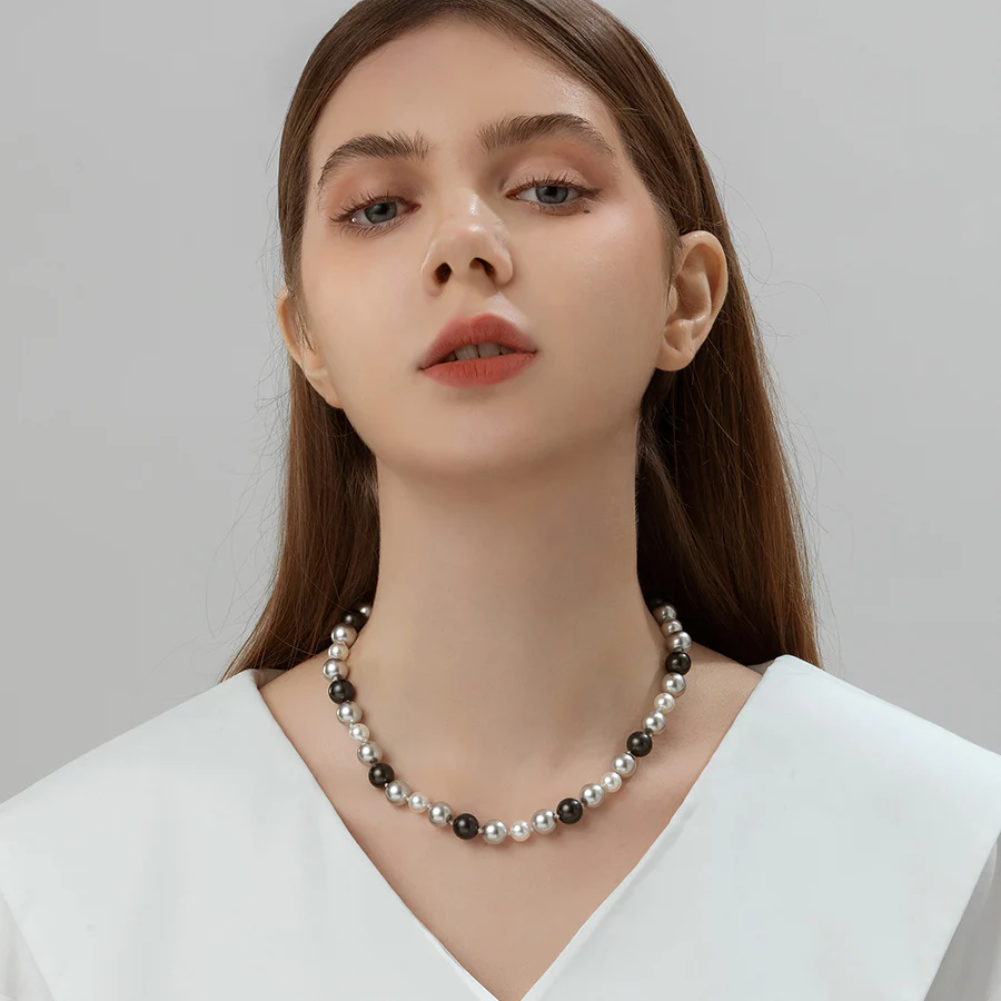 Tahiti Black Grey White Mixed Color Pearl Necklace