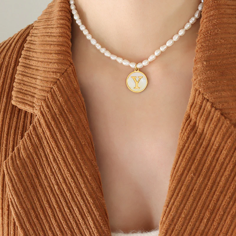 26 Initial Letter Pendant Freshwater Pearl Necklace