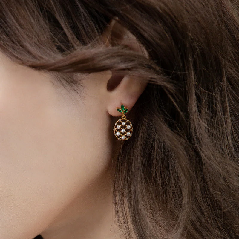 Pineapple Earrings With Pearls