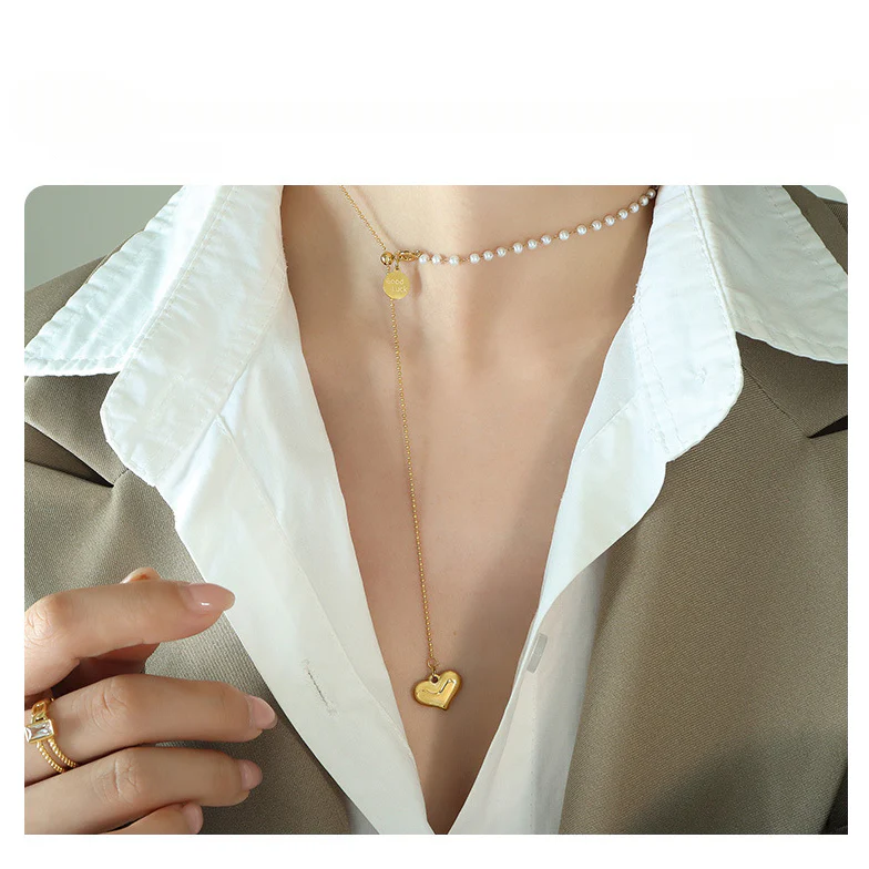 Adjustable Good Luck Coin Heart Pendant Y Necklace