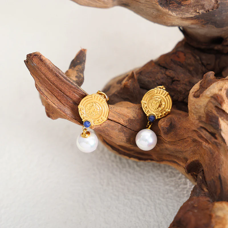 Vintage Blue Jade and Dangle Pearl Earring