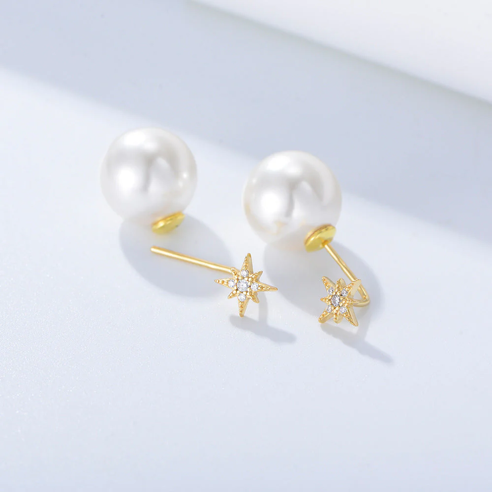 North Star Earrings Pearl Earrings Drop