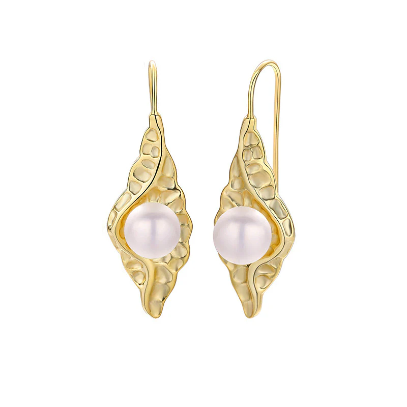 Hook Leaf Inlay Pearl Earrings