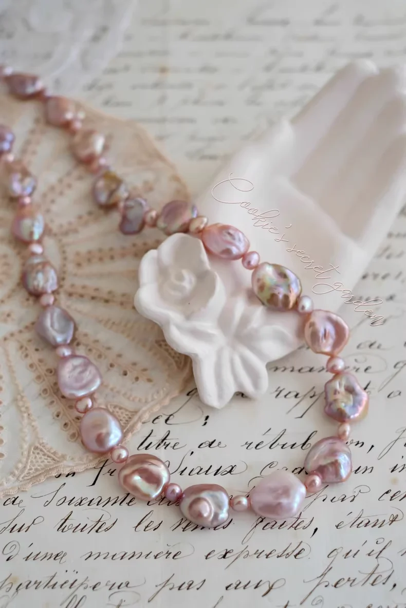 【Monet Garden Collection】 Handmade Mountain Cherry Baroque Pearl Necklace