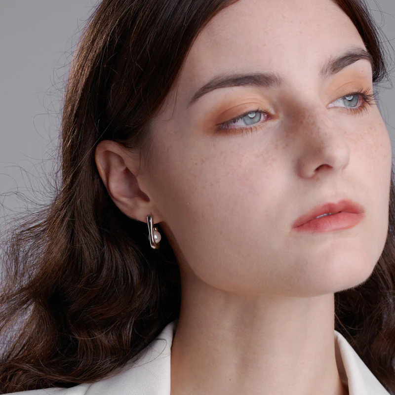 Geometric Earrings Pearl Studs