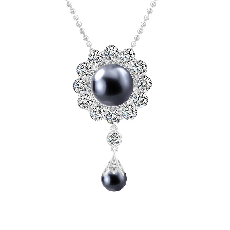 Duchess Camellia Diamond Pearl Pendant Brooch Necklace