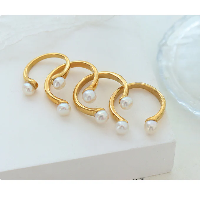 Open Mouth Inlay Two Pearls Ring