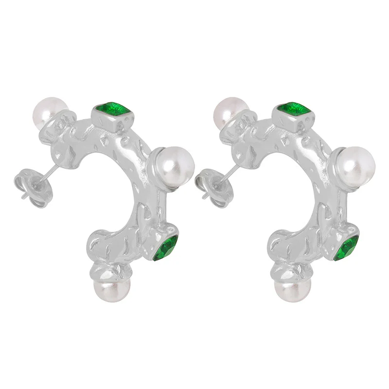 C Shape Emerald and Pearl Earrings