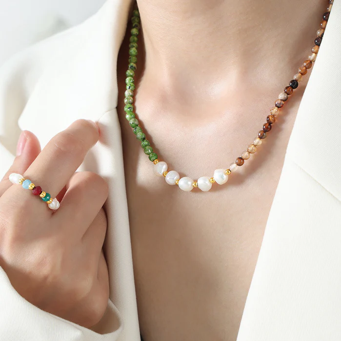 Natural Freshwater Pearl Turquoise Beaded Necklace