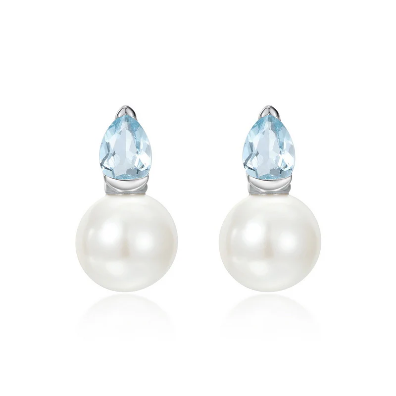 Sky Blue Topaz and Freshwater Pearl Earrings