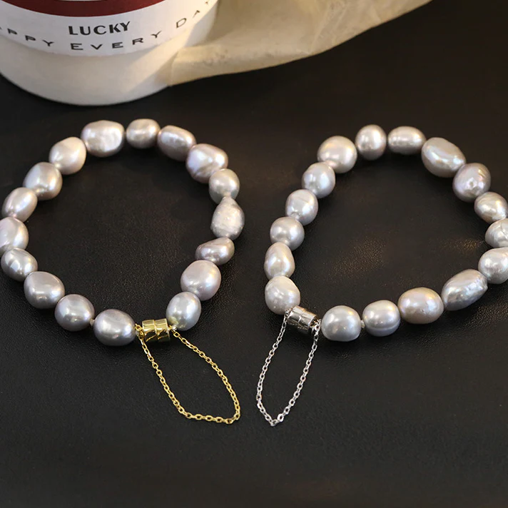 Magnetic Closure Natural Grey Baroque Pearl Bracelet