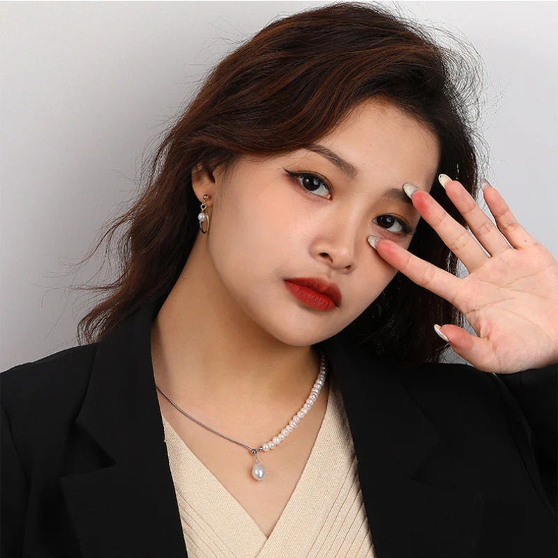 Y Necklace Floating Pearl Pendant