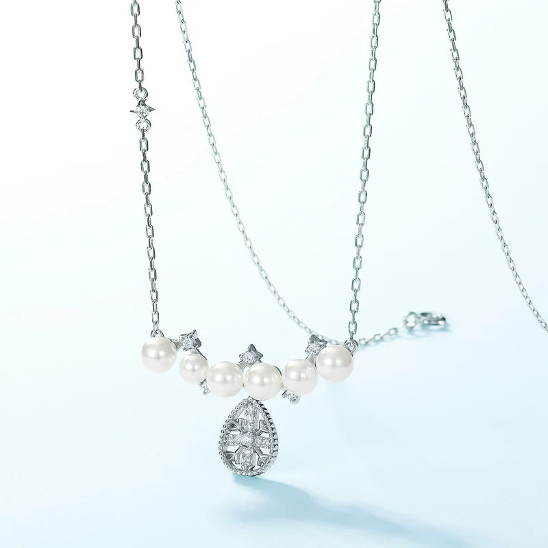 Waterdrop Cross Snowflake Smile Pearl Pendant Necklace