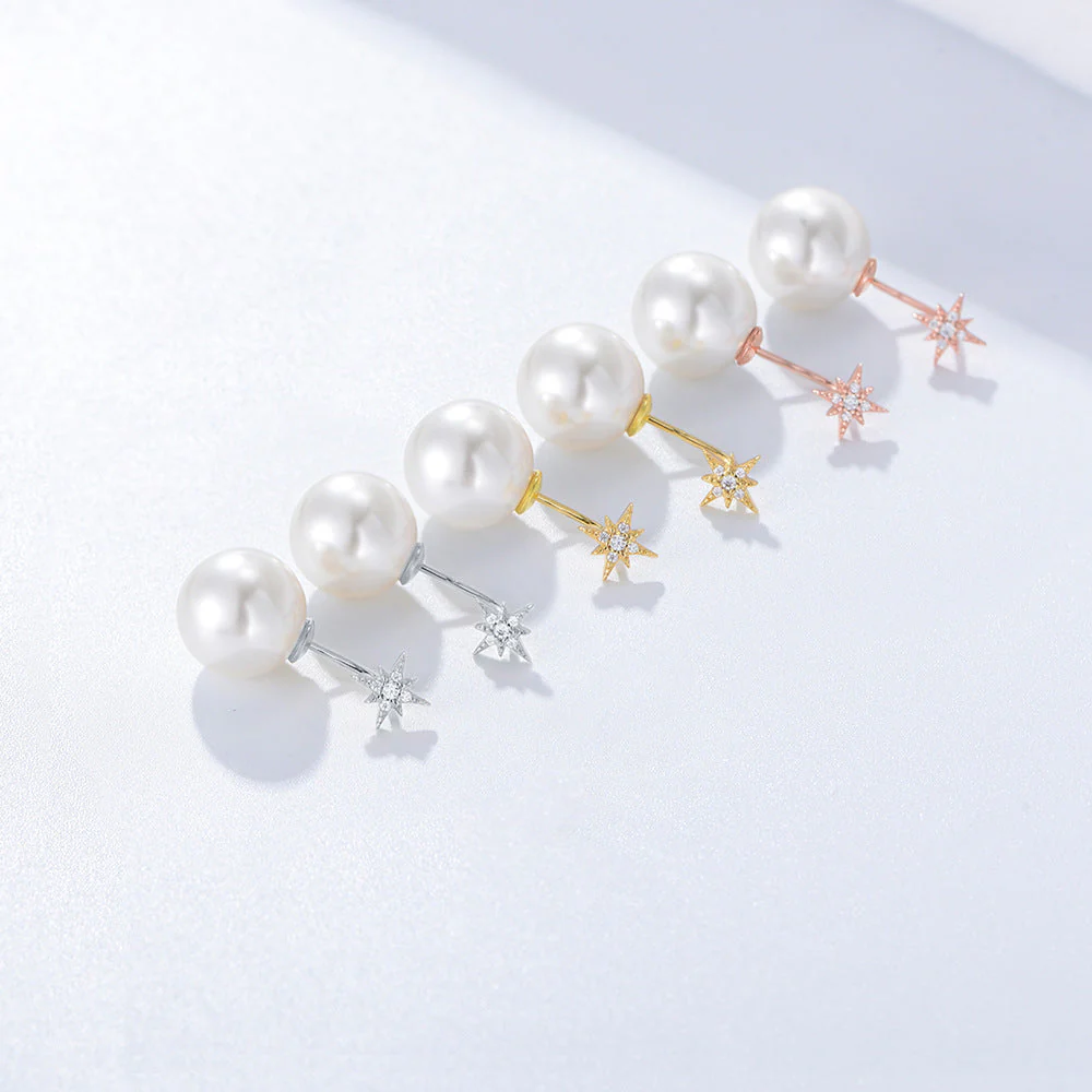 North Star Earrings Pearl Earrings Drop