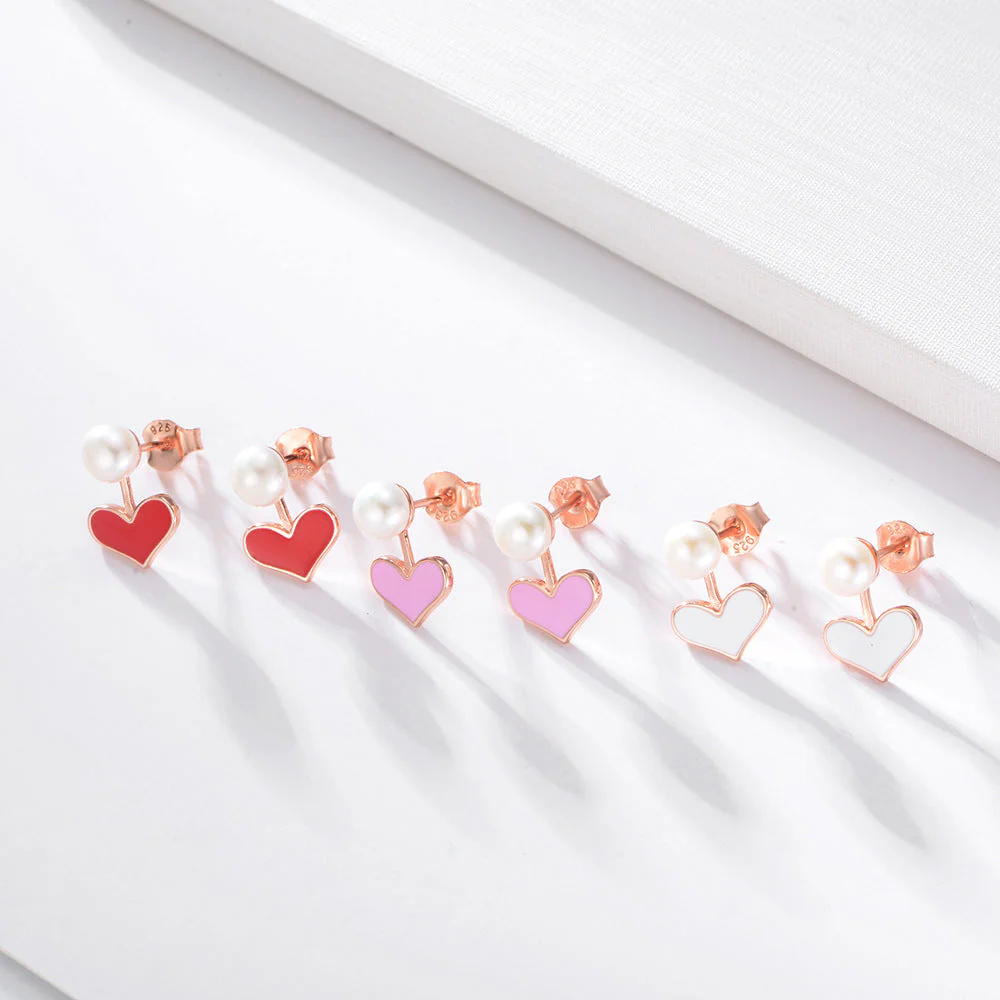 Pearl Studs Heart Epoxy Earrings