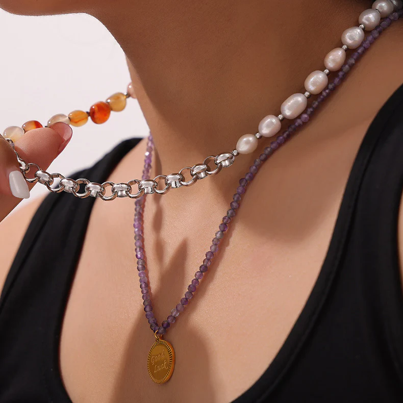 Chic Natural Stone Freshwater Pearl Necklace