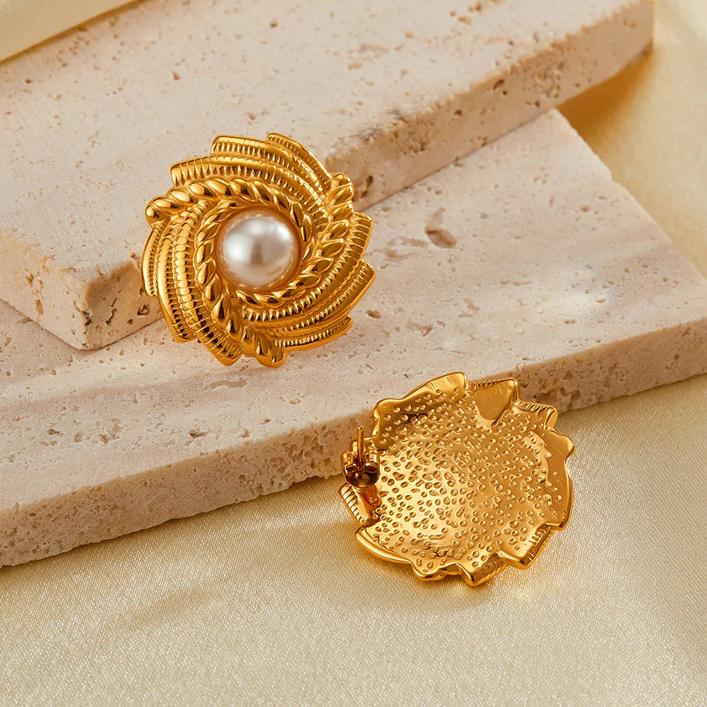 Vintage Large Textured Pearl Stud Earrings