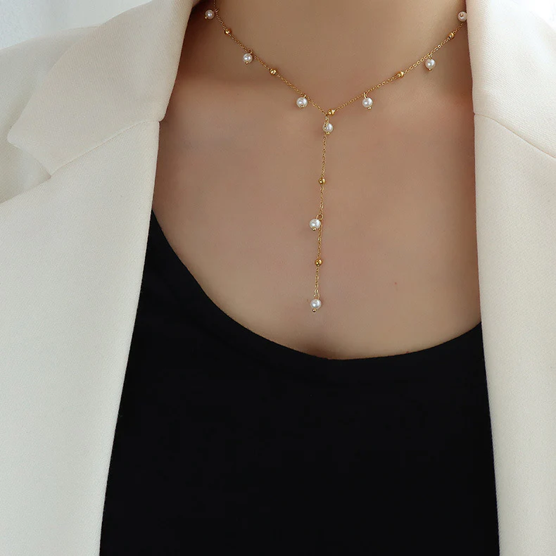 Drop Tassel Pearls Charm Y Necklace